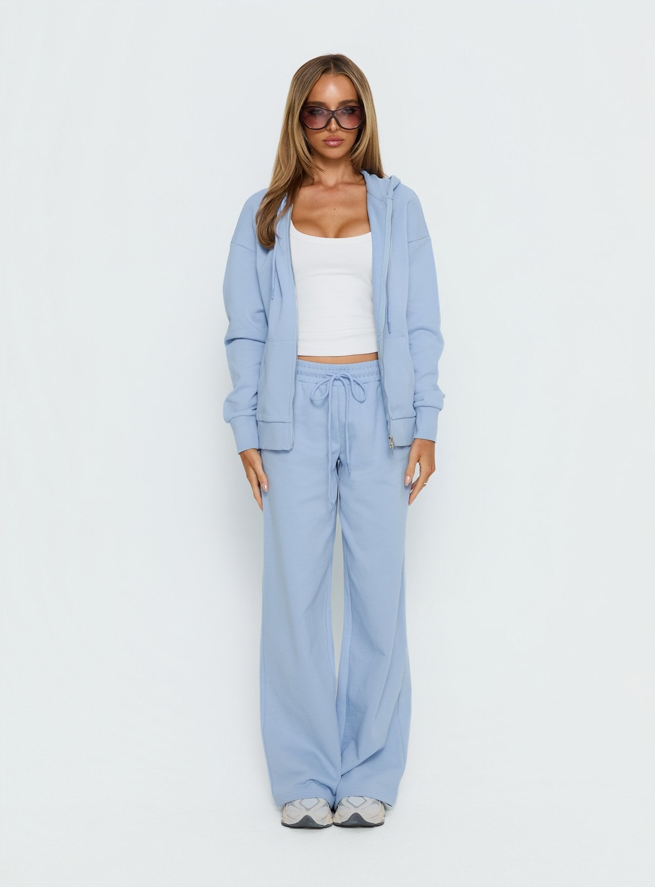 Buz Mavisi Oversize Kapüşonlu Sweatshirt