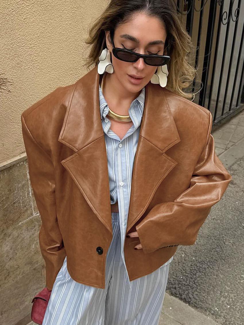 Milano Cropped Leather Blazer