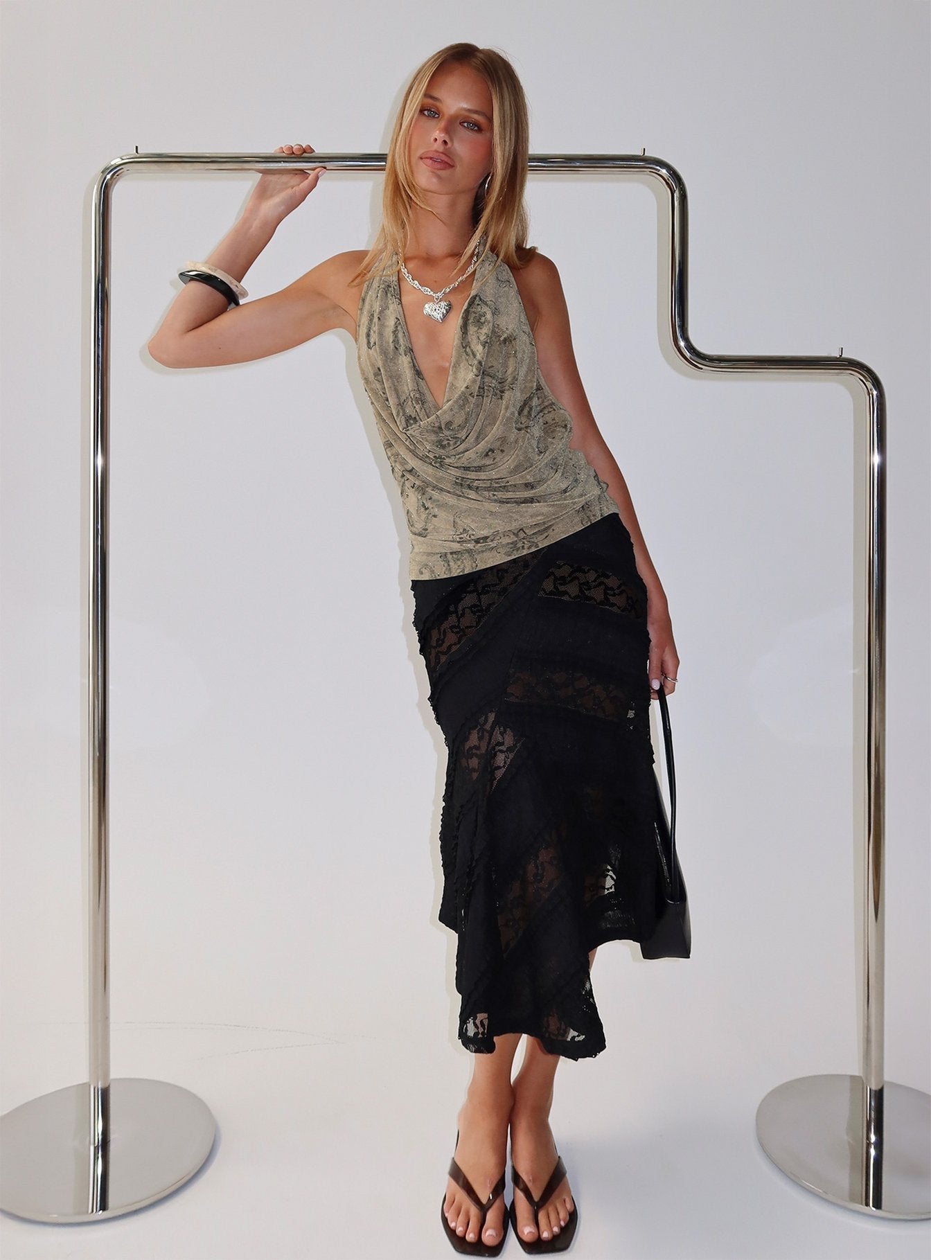 Dijon Paisley Desenli Düşük Sırt Halter Üst