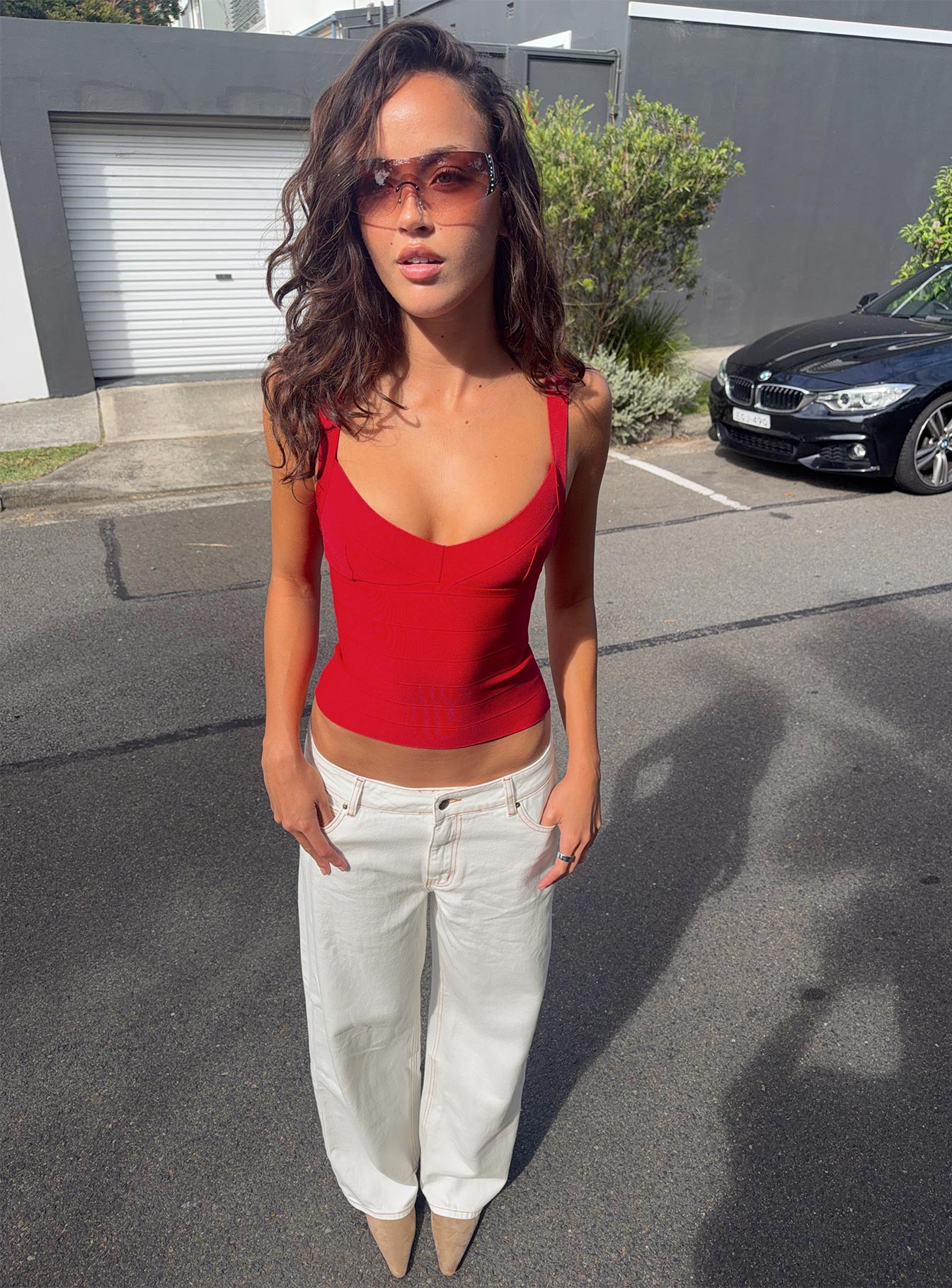 Justina Kırmızı V Yaka Bandaj Top