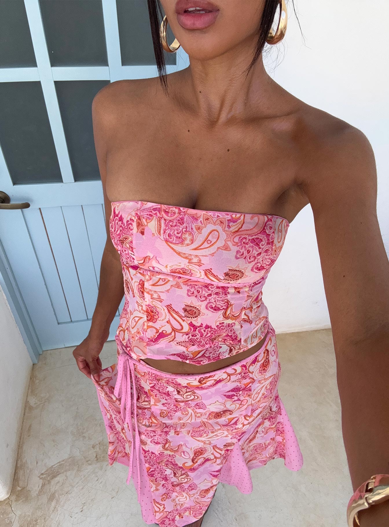 Pembe Paisley Midi Etek