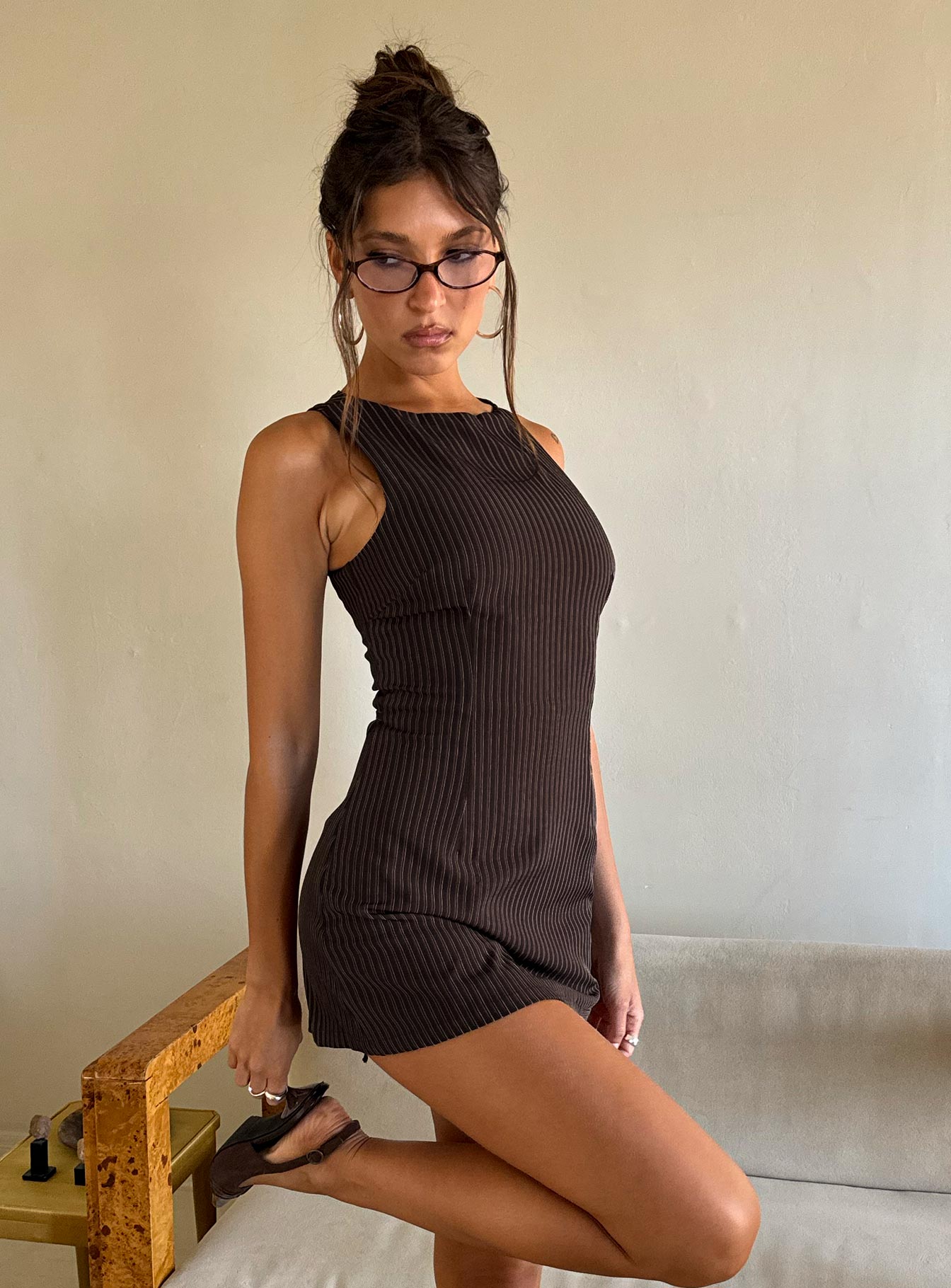 Yumiko Kahverengi Çizgili Tulum