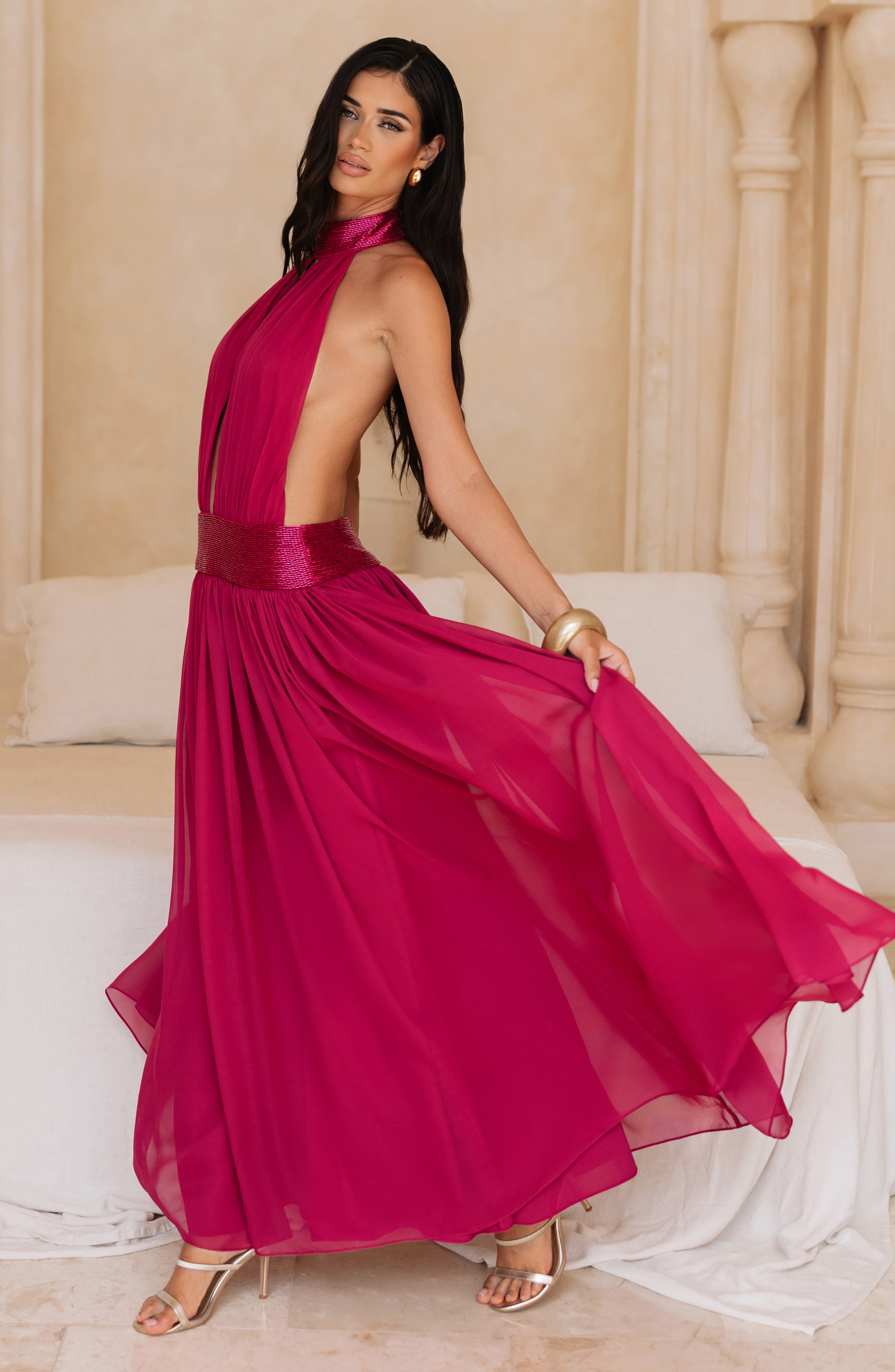 Alessia Maxi Elbise - Ahududu
