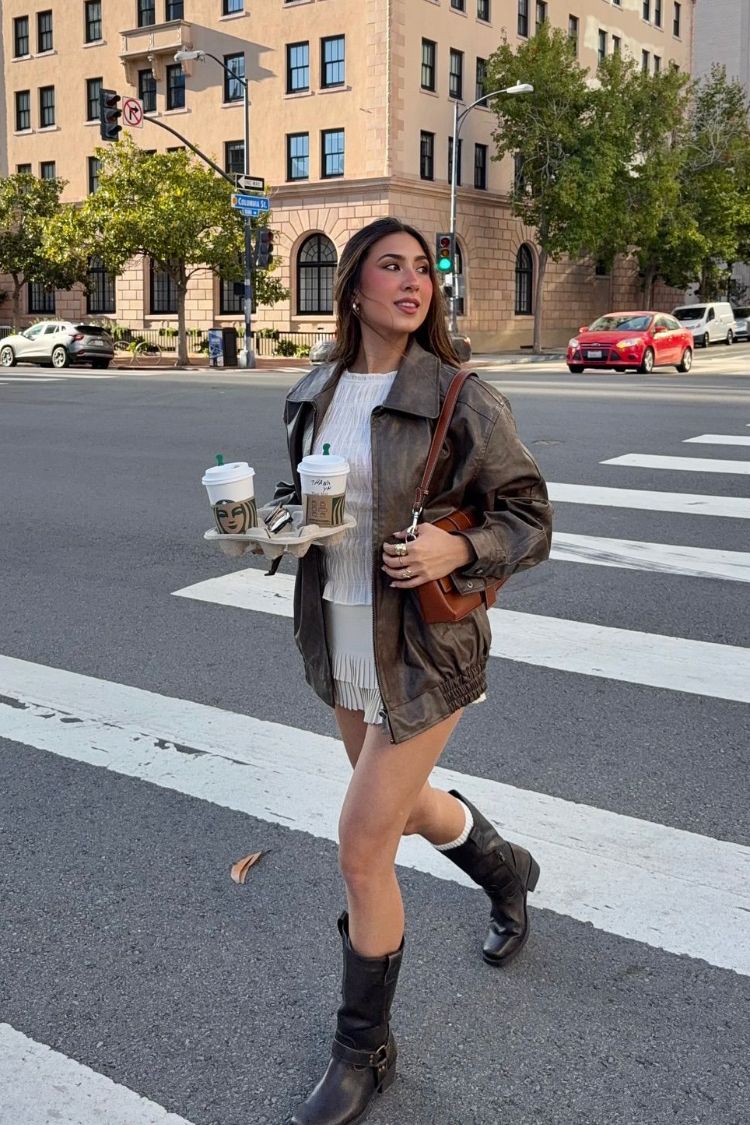 Abbi PU Vintage Kahverengi Bomber Ceket