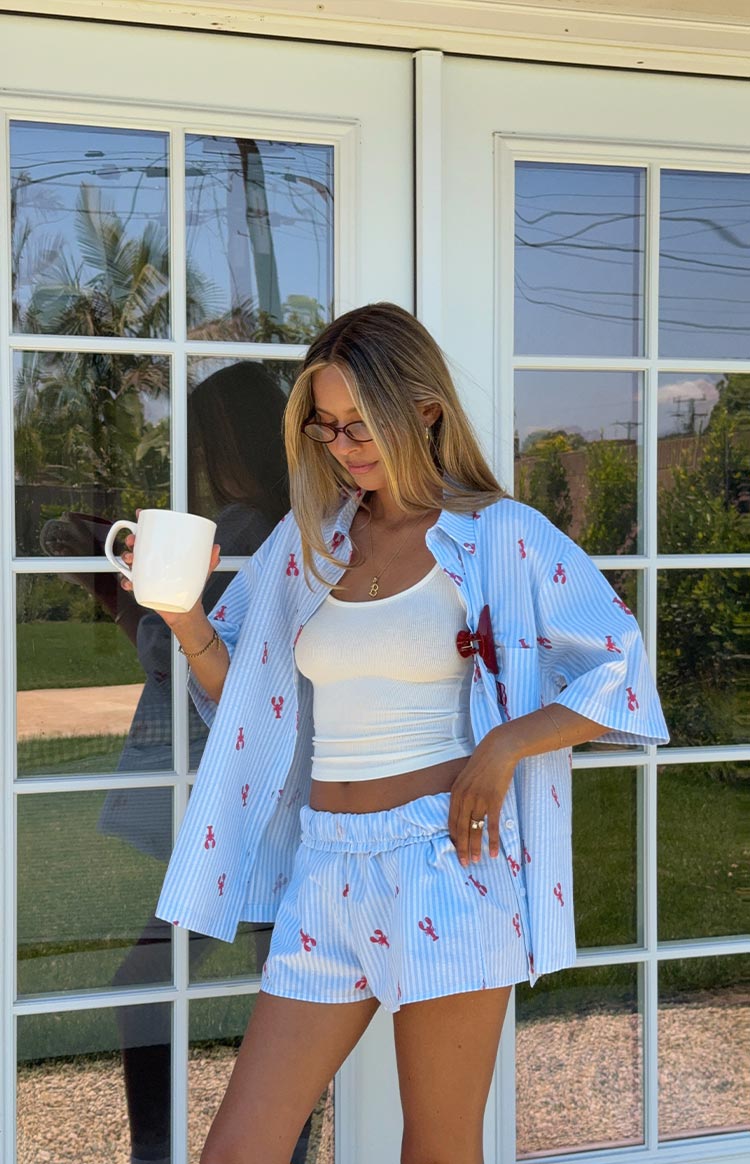 Alexea Yengeç Desenli Şık Pijama Gömleği
