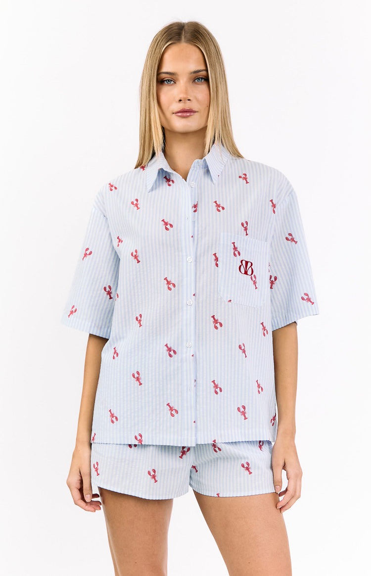 Alexea Yengeç Desenli Şık Pijama Gömleği