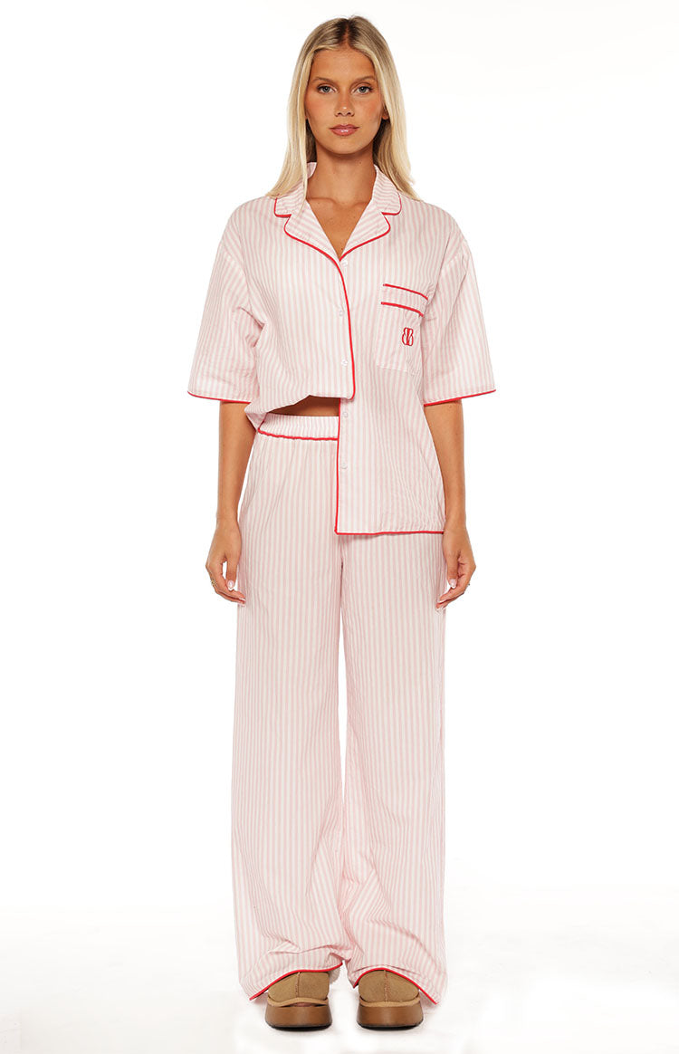 Alexea Pembe Çizgili Kadın Pijama Pantolonu - Şık ve Rahat