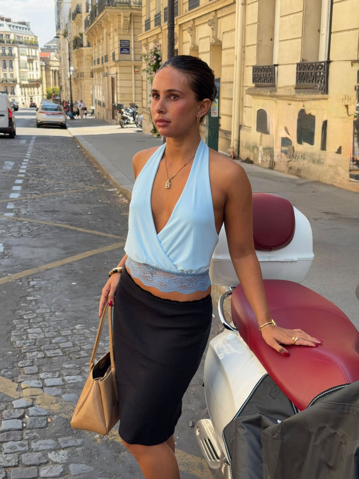 Dantelli Alva Halter Yaka Bluz - Mavi