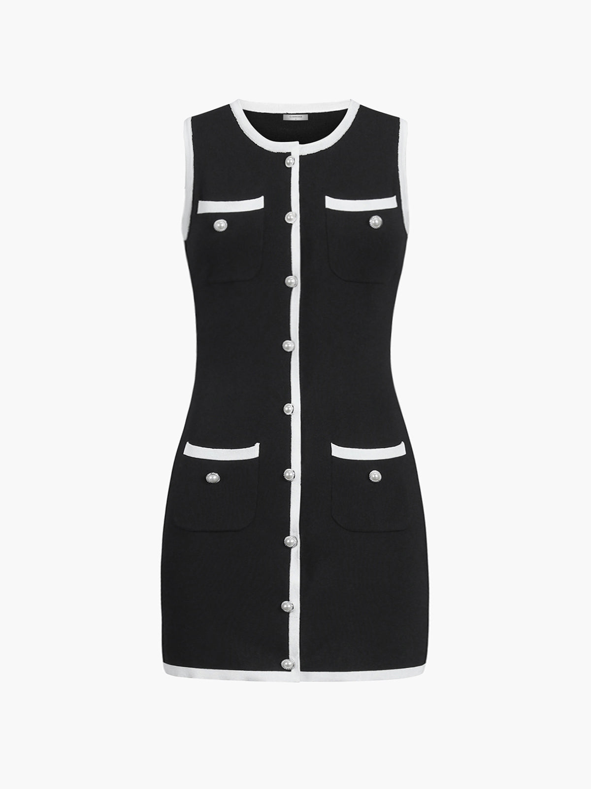 Düğmeli Çok Cepli Kolsuz Mini Triko Elbise