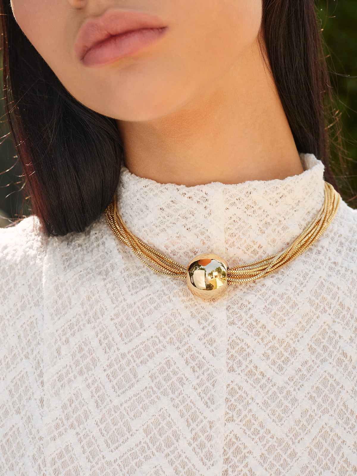 Çoklu Zincir Parlak Top Choker