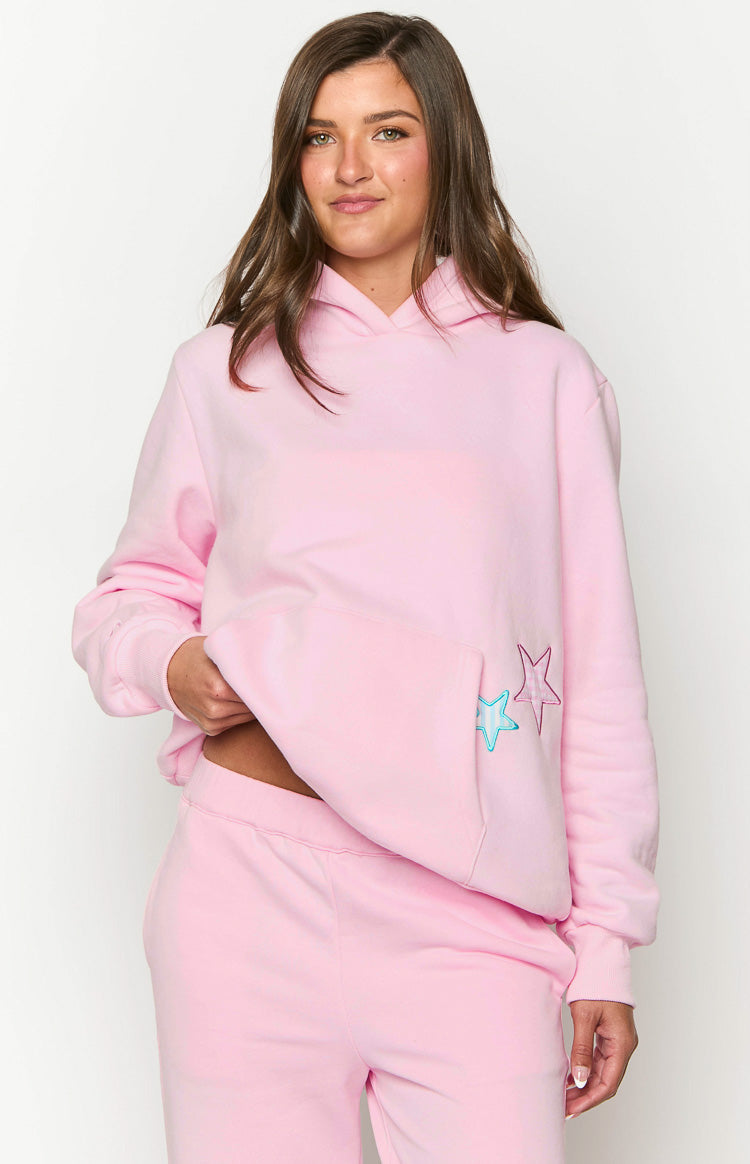 Kadın Pembe Yıldız Kapşonlu Sweatshirt - Rahat ve Şık
