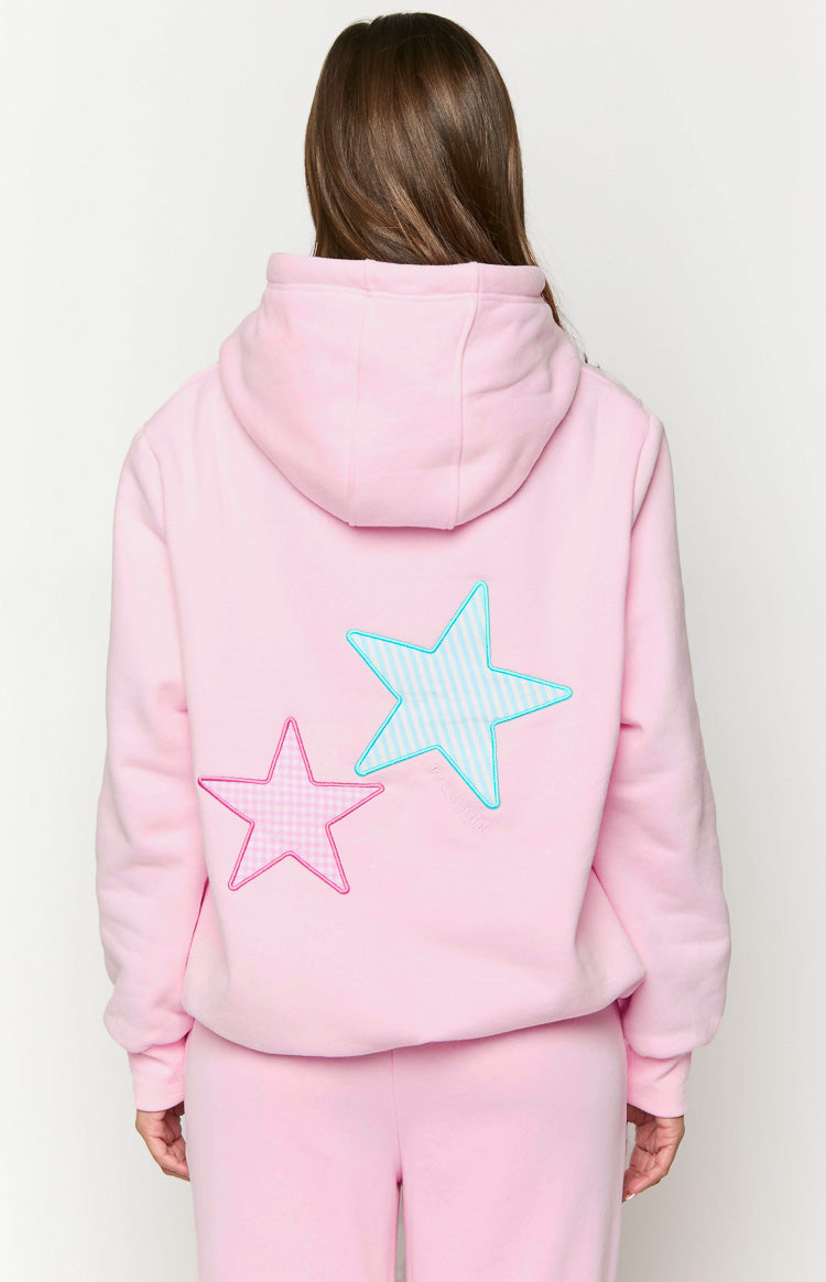 Pembe Yıldız Kapşonlu Sweatshirt