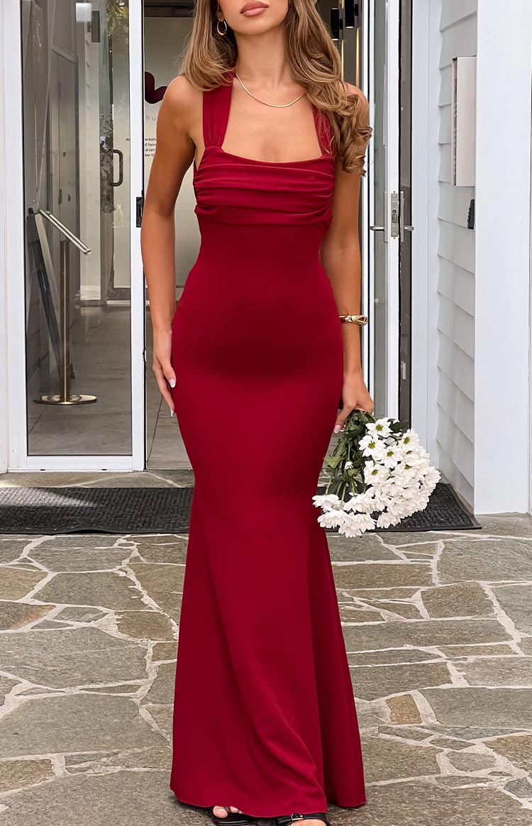 Beverley Şarap Renkli Maxi Elbise - Şıklığın Adresi