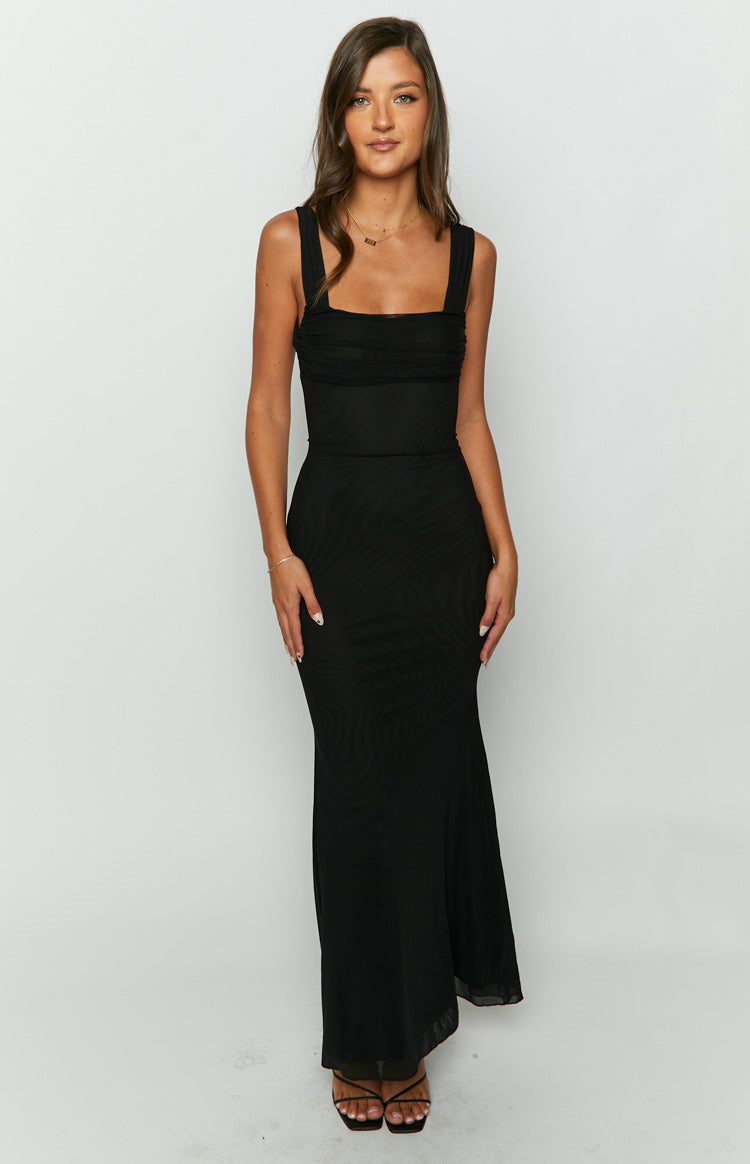 Beverley Siyah Dantel Maxi Elbise