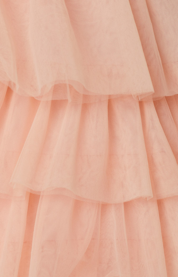 Pembe Volanlı V Yaka Mini Elbise