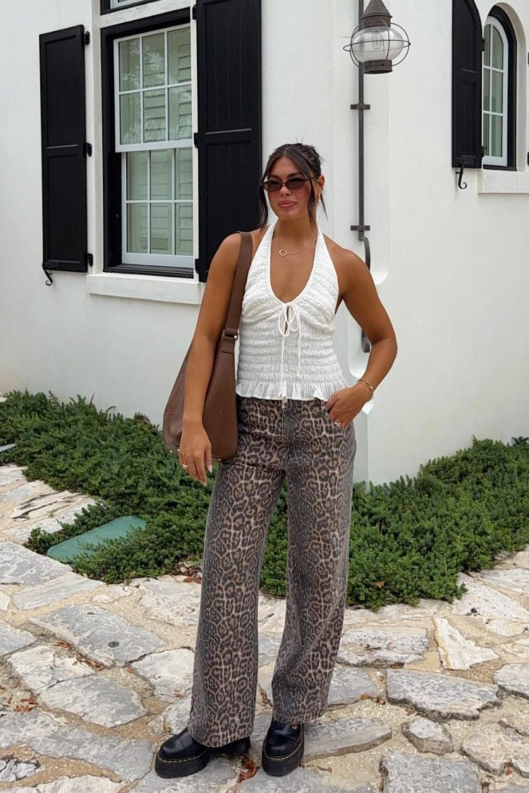 Brunet Leopar Desenli Düz Paça Jean