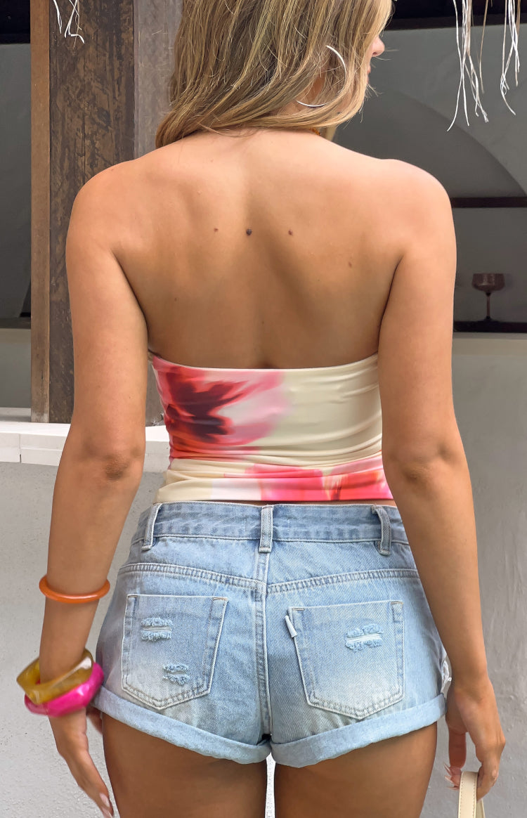 Candie Sarı-Pembe Çiçekli Tubetop - Şık Yaz Bluzu