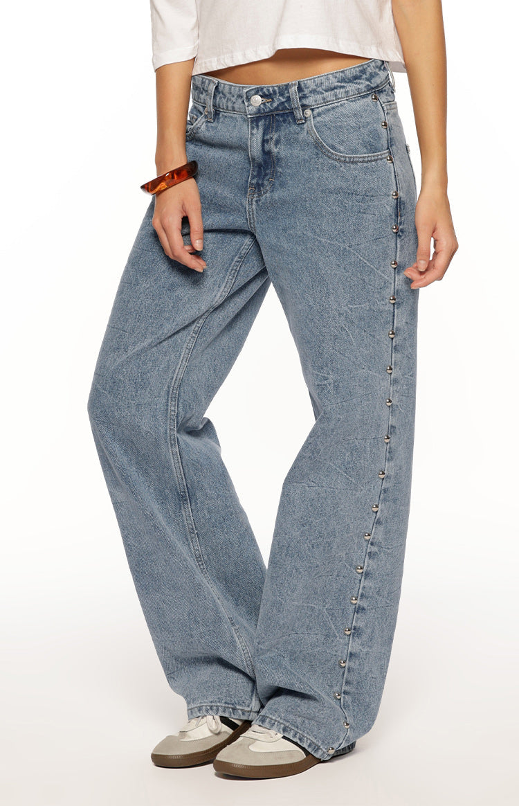 Charli Orta Yıkama Düşük Bel Bol Paça Denim Jean