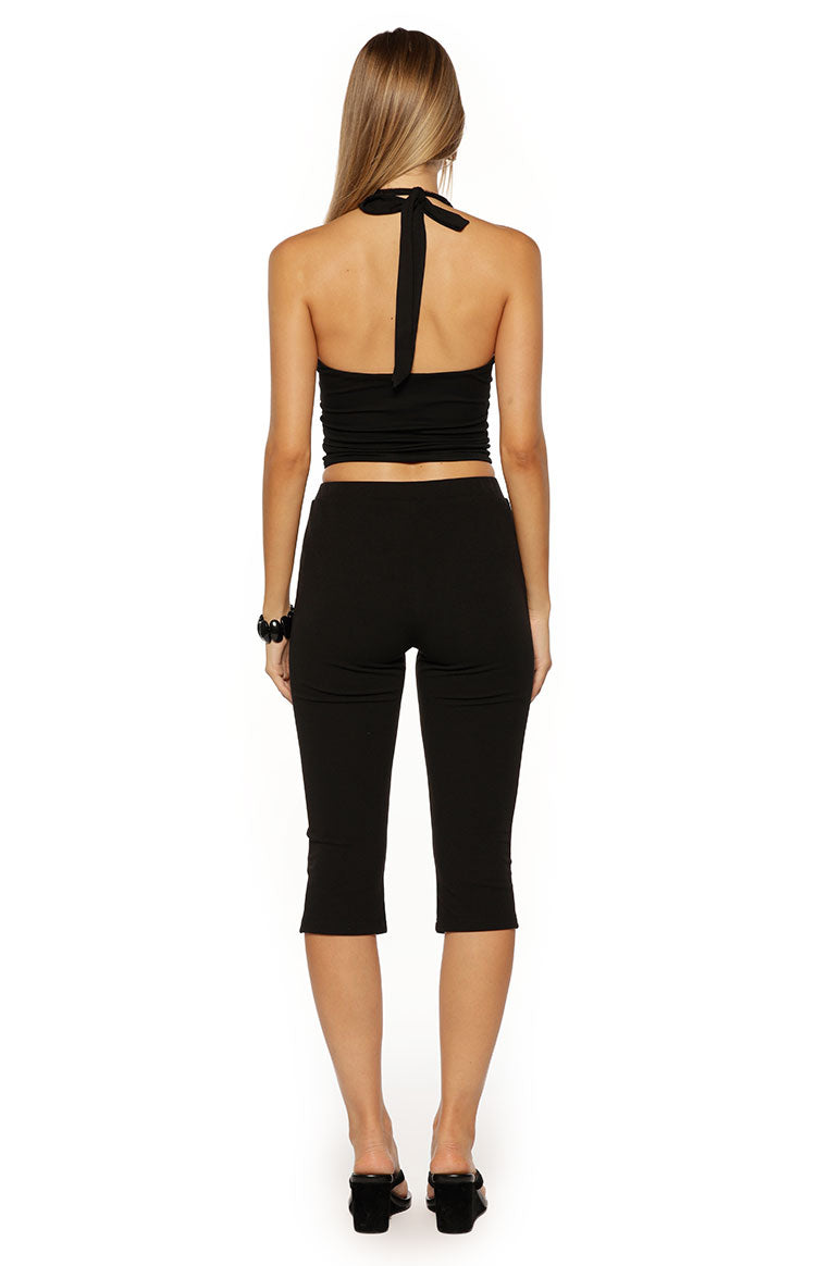 Şehir Işıkları Siyah Jersey Capri Pantolon