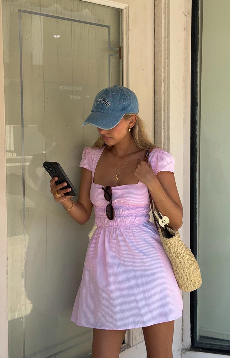 Clairo Açık Pembe Çizgili Mini Elbise
