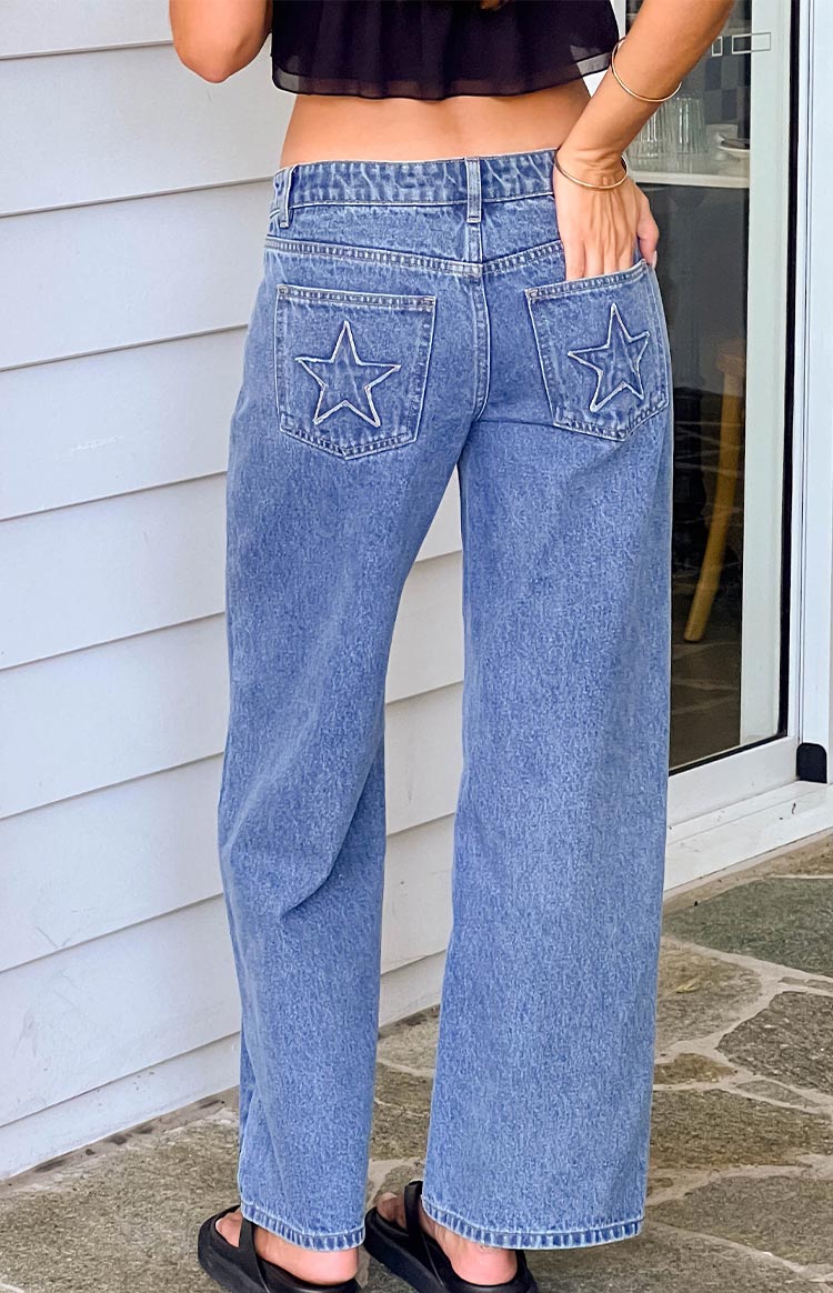 Clara Yıldız Orta Yıkama Düşük Bel Denim Pantolon