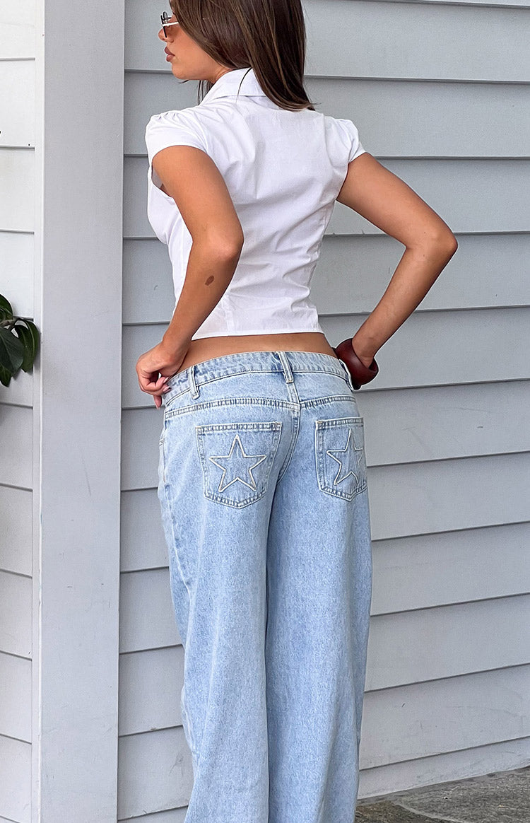 Clara Yıldız Açık Mavi Denim Düşük Bel Kot Pantolon