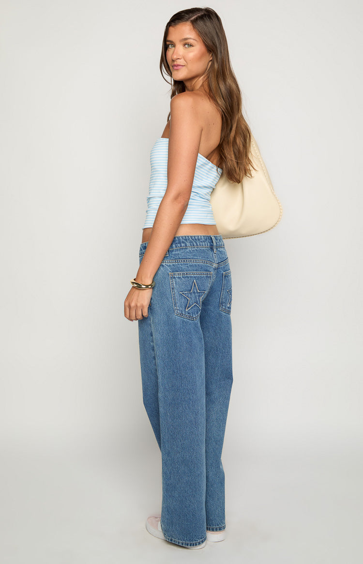 Clara Yıldız Orta Yıkama Düşük Bel Denim Pantolon
