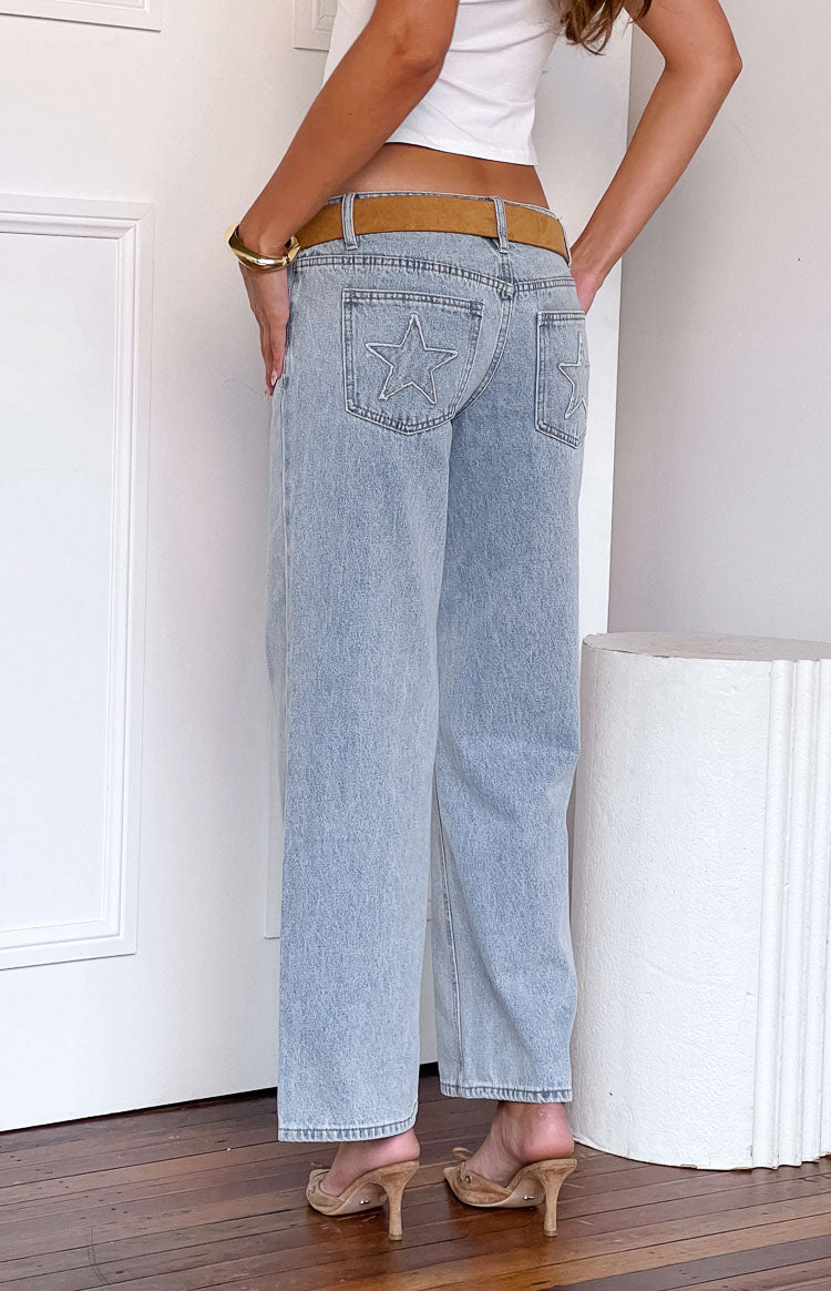 Clara Yıldız Açık Mavi Denim Düşük Bel Kot Pantolon