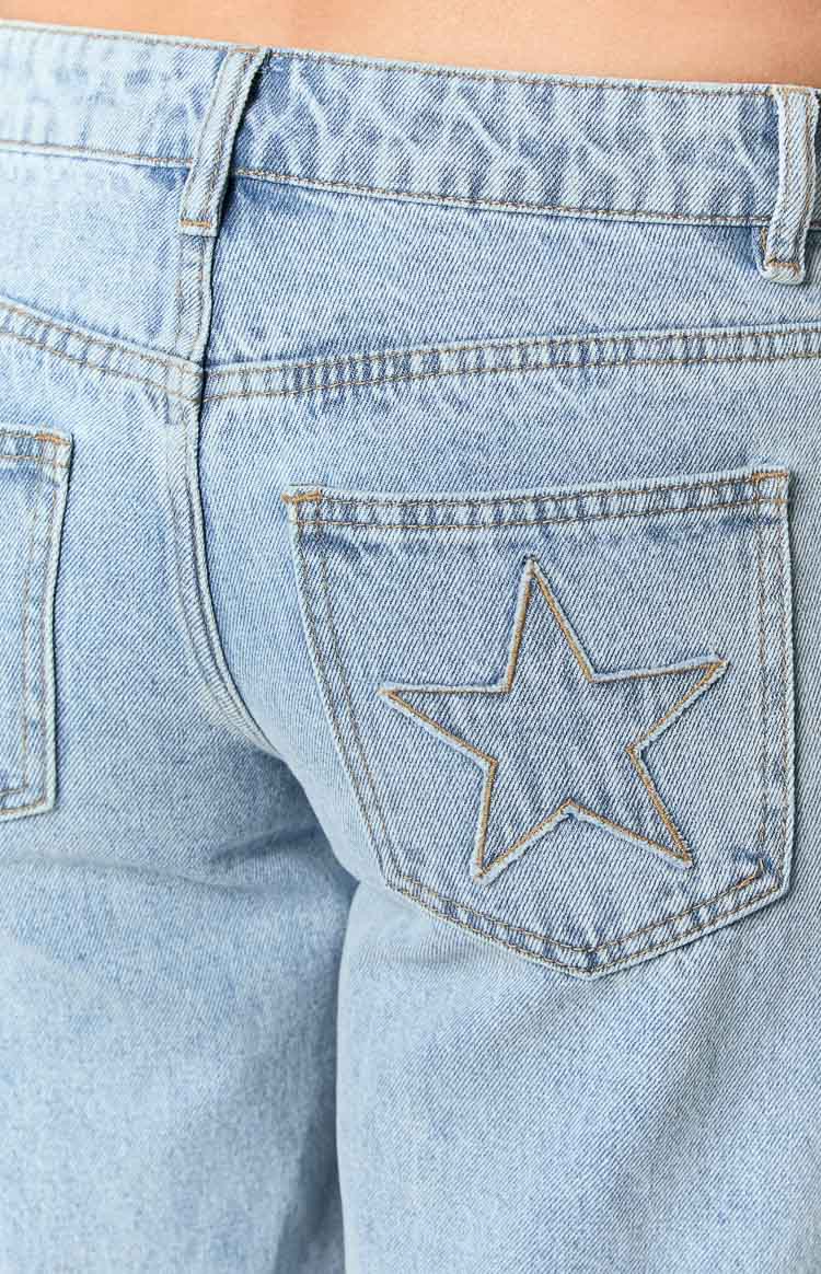 Clara Yıldız Açık Mavi Denim Düşük Bel Kot Pantolon