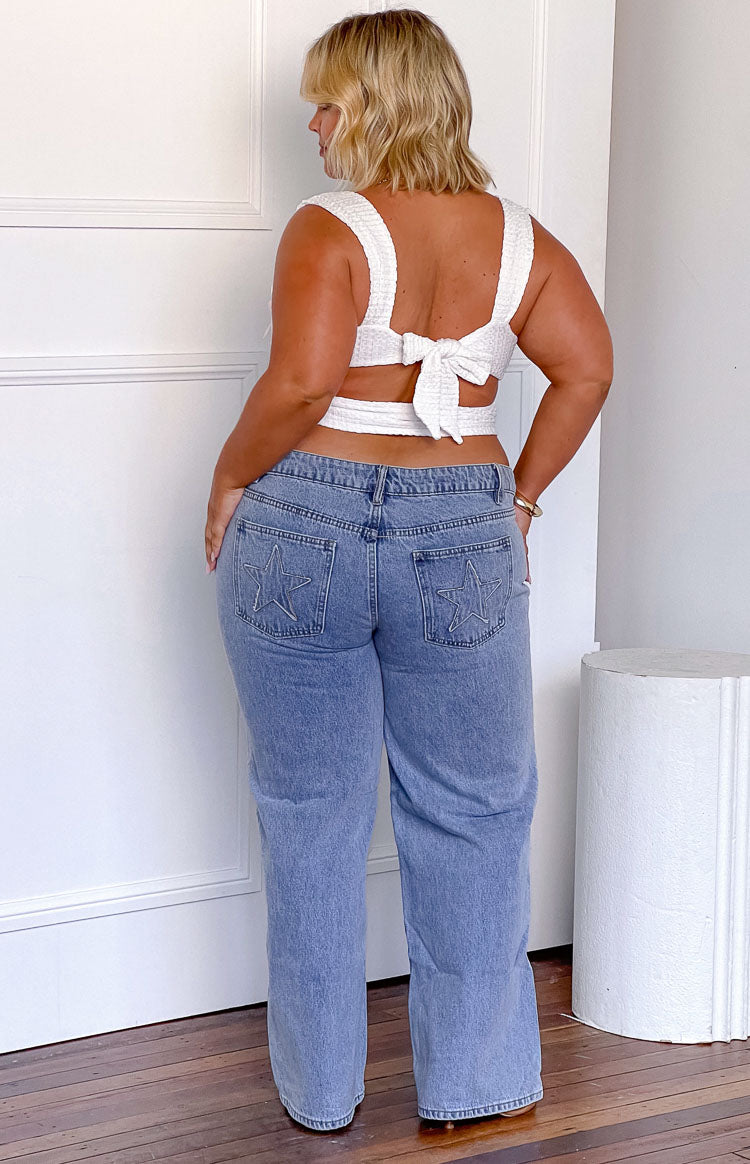 Clara Yıldız Orta Yıkama Düşük Bel Denim Pantolon