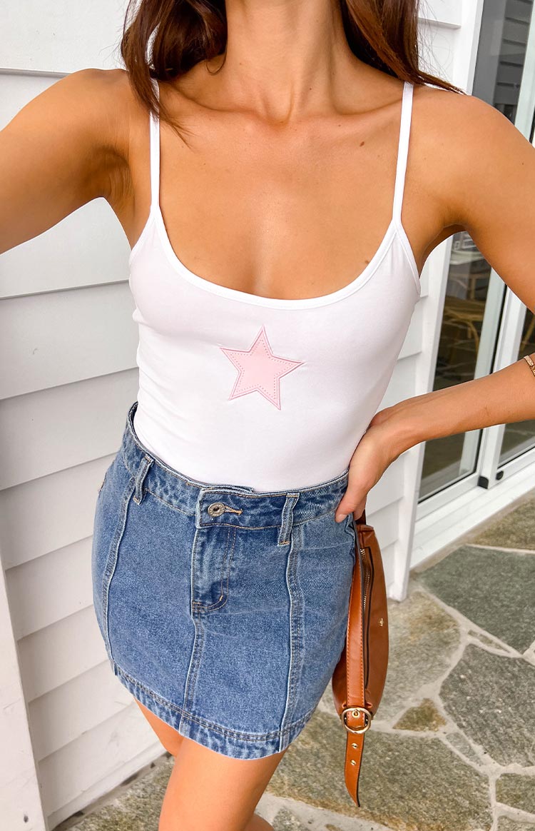 Darcy Yüksek Bel Orta Yıkama Denim Mini Etek