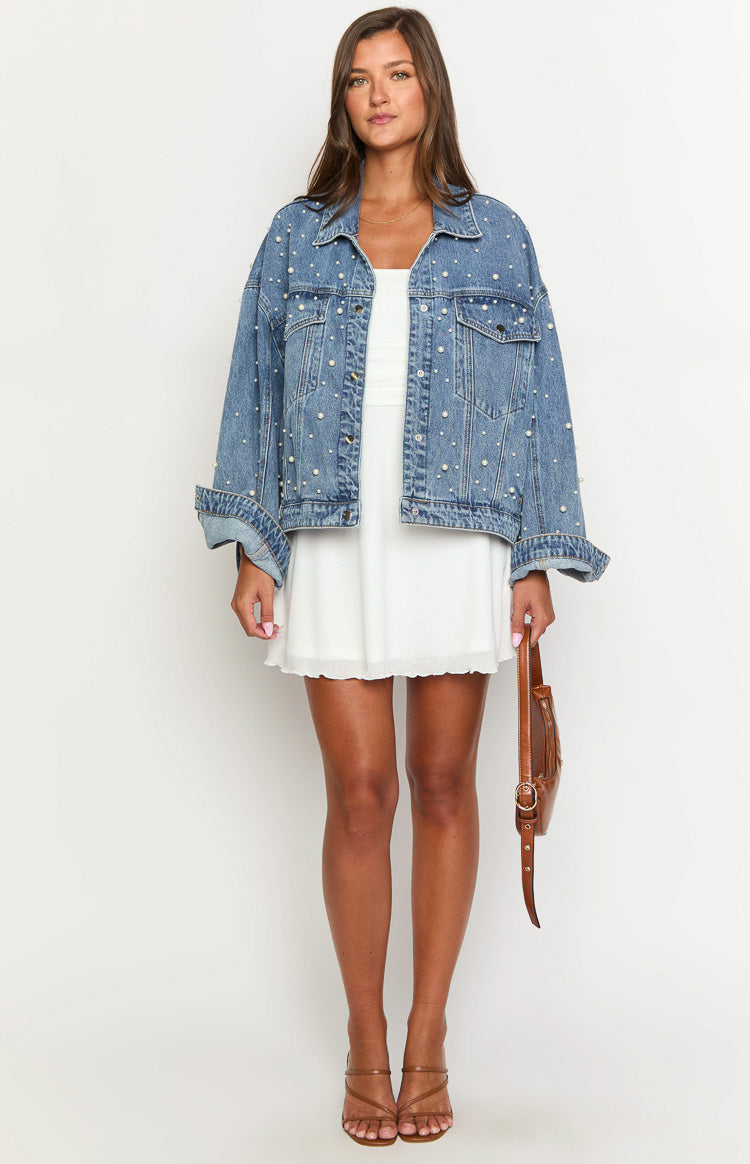 Denim Dazzle İnci Orta Yıkama Denim Ceket