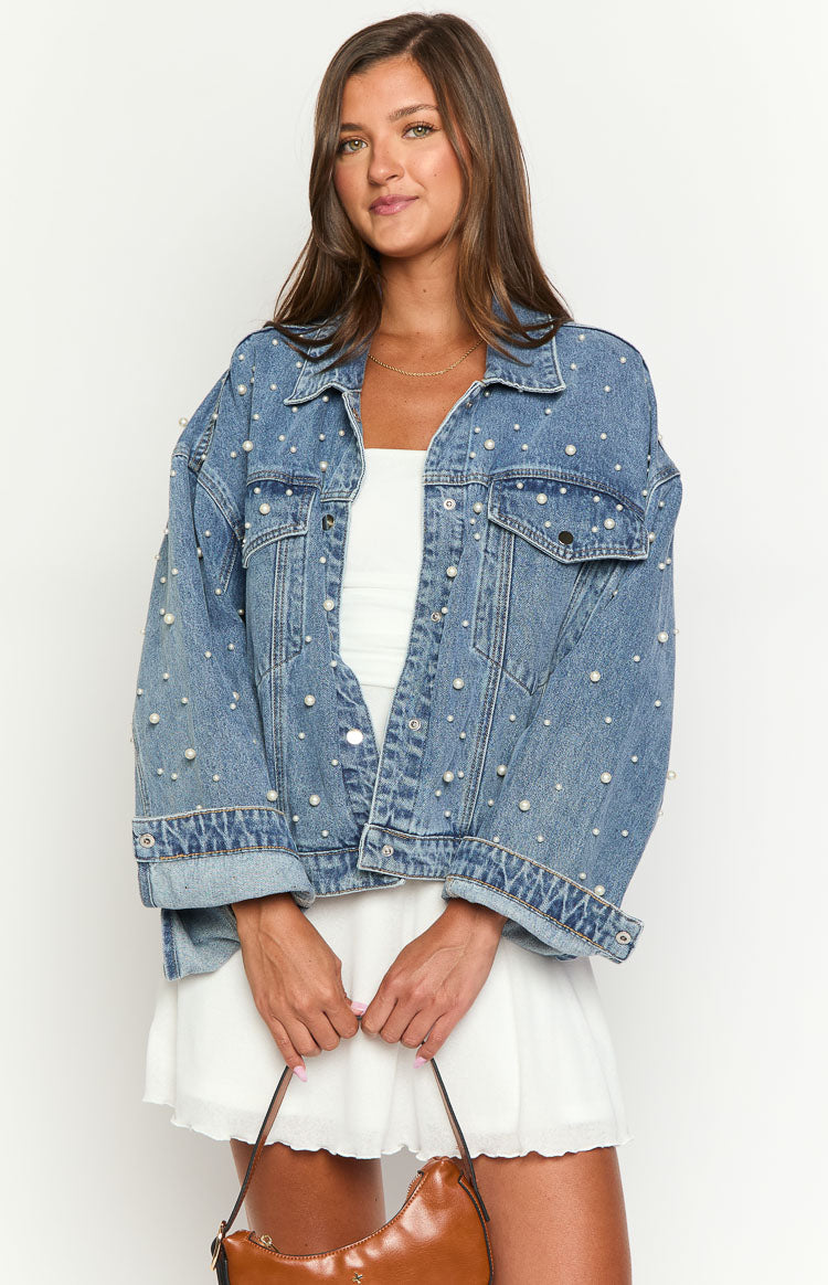 Denim Dazzle İnci Orta Yıkama Denim Ceket
