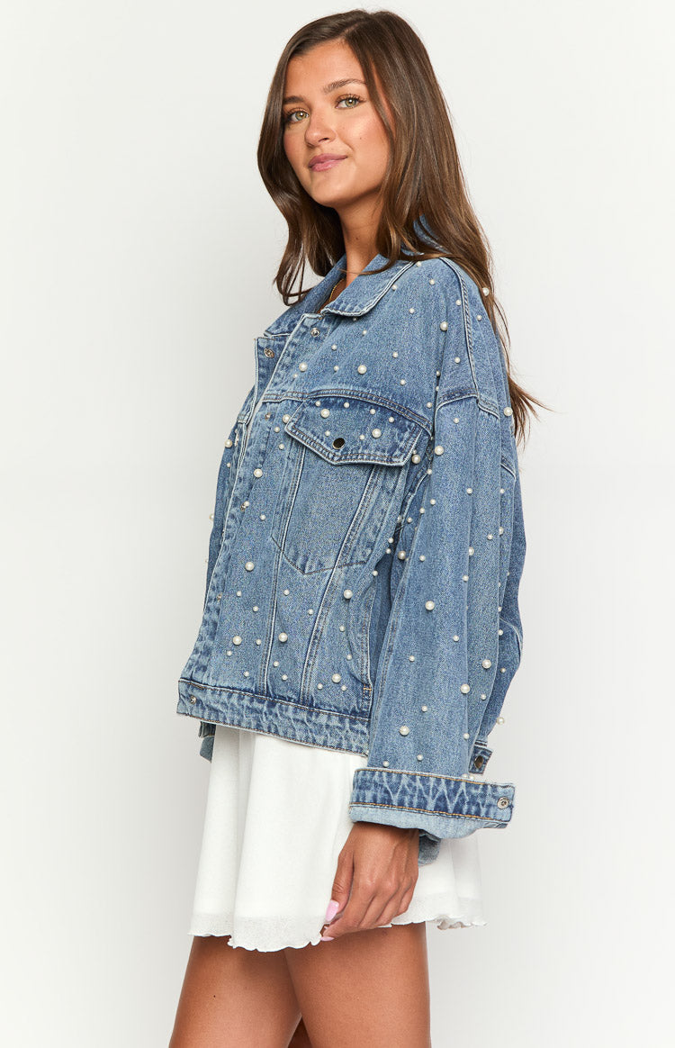 Denim Dazzle İnci Orta Yıkama Denim Ceket