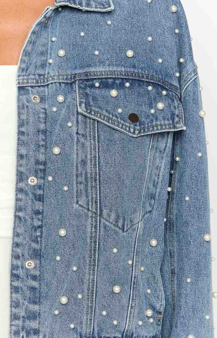 Denim Dazzle İnci Orta Yıkama Denim Ceket