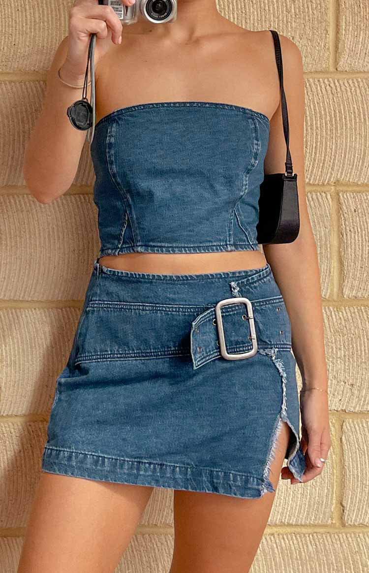 Elouise Tokalı Denim Mini Etek