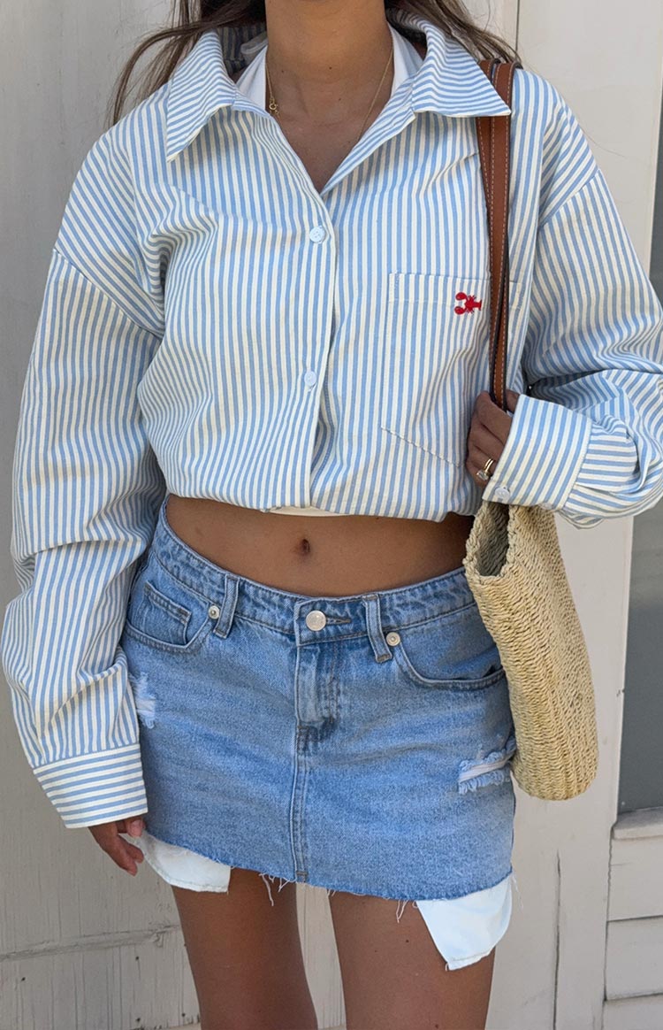 Yüksek Bel Açık Mavi Denim Mini Etek - Aşkı Bul