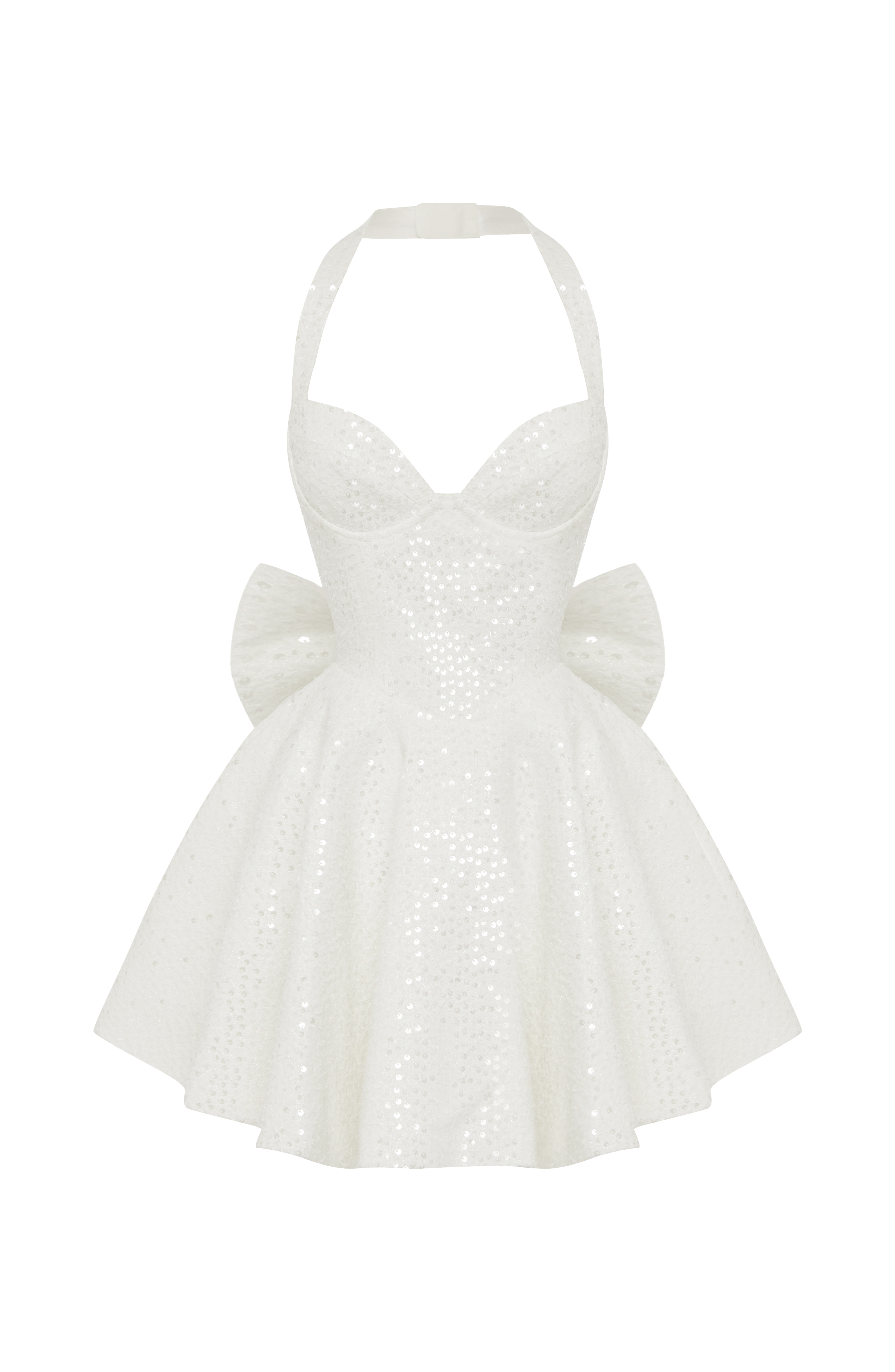 Ekru Renk Georgette Mini Elbise