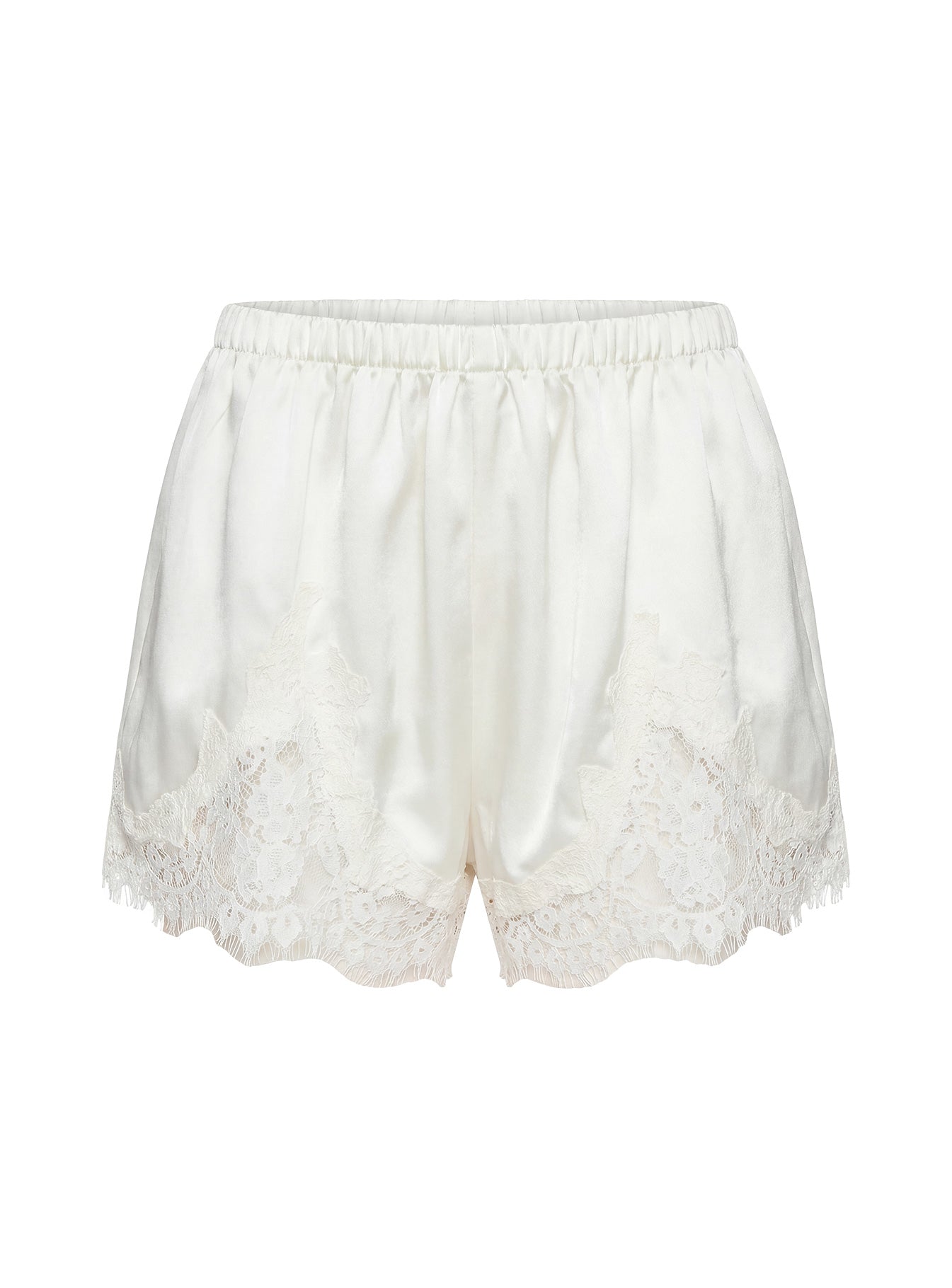 Parisse Saten Dantel Detaylı Off White Şort