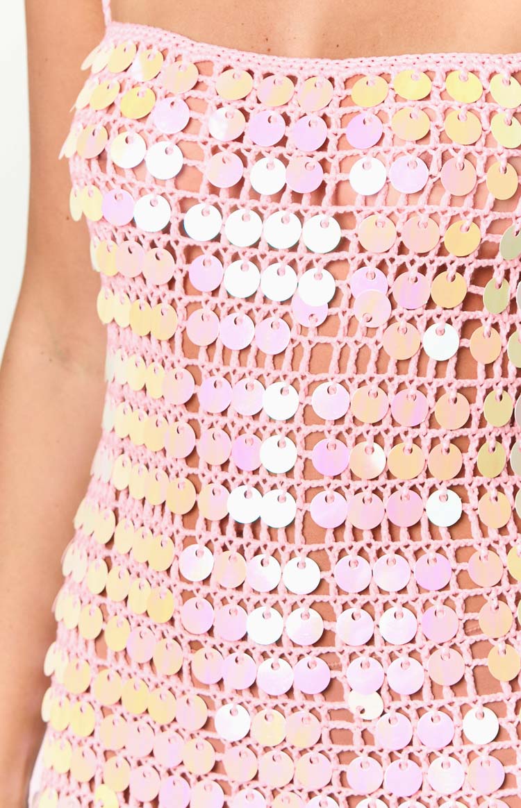 Glance Pembe Payetli Straplez Maxi Elbise
