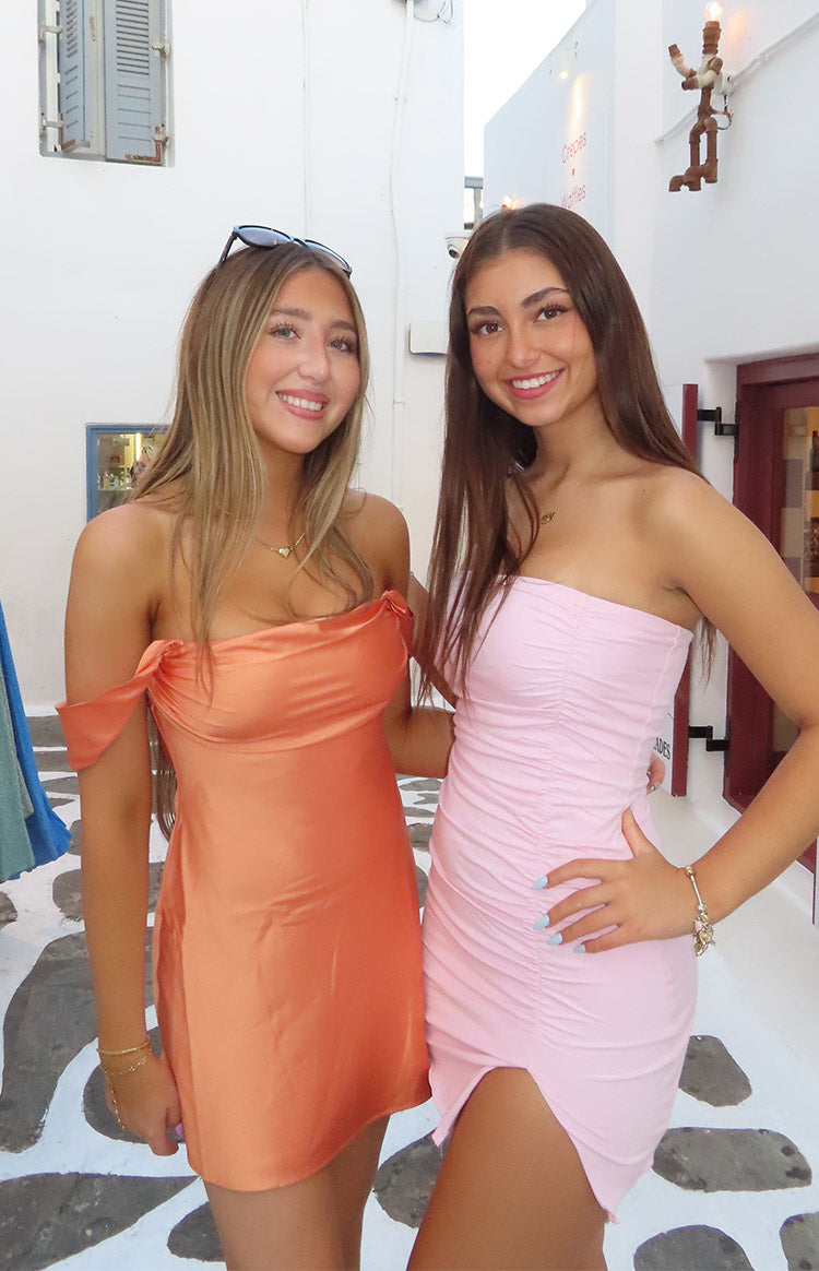 Zoella Turuncu Askısız Mini Elbise
