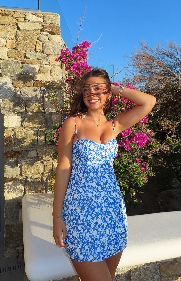 Penny Lane Mavi Çiçekli Mini Elbise