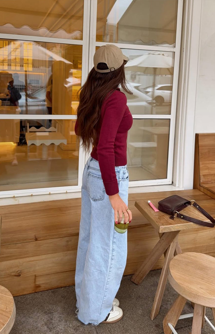 O Senin Işık Mavi Denim Geniş Paça Boyfriend Jean