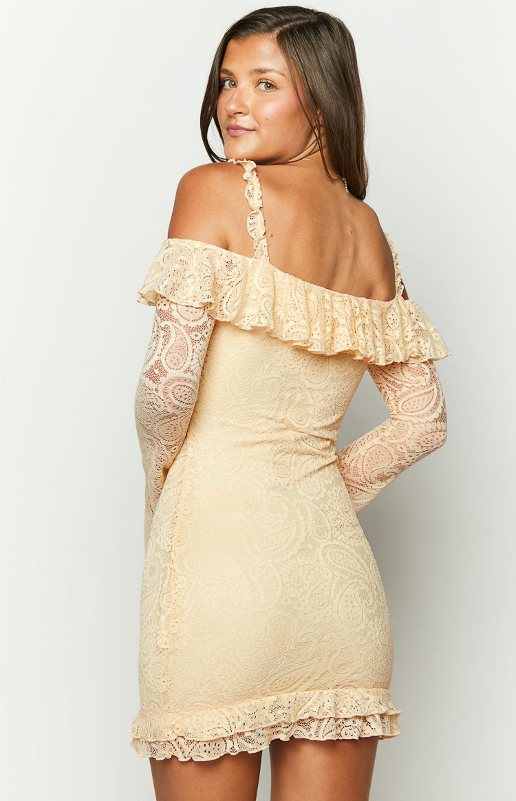 Harlow Krem Dantel Mini Elbise