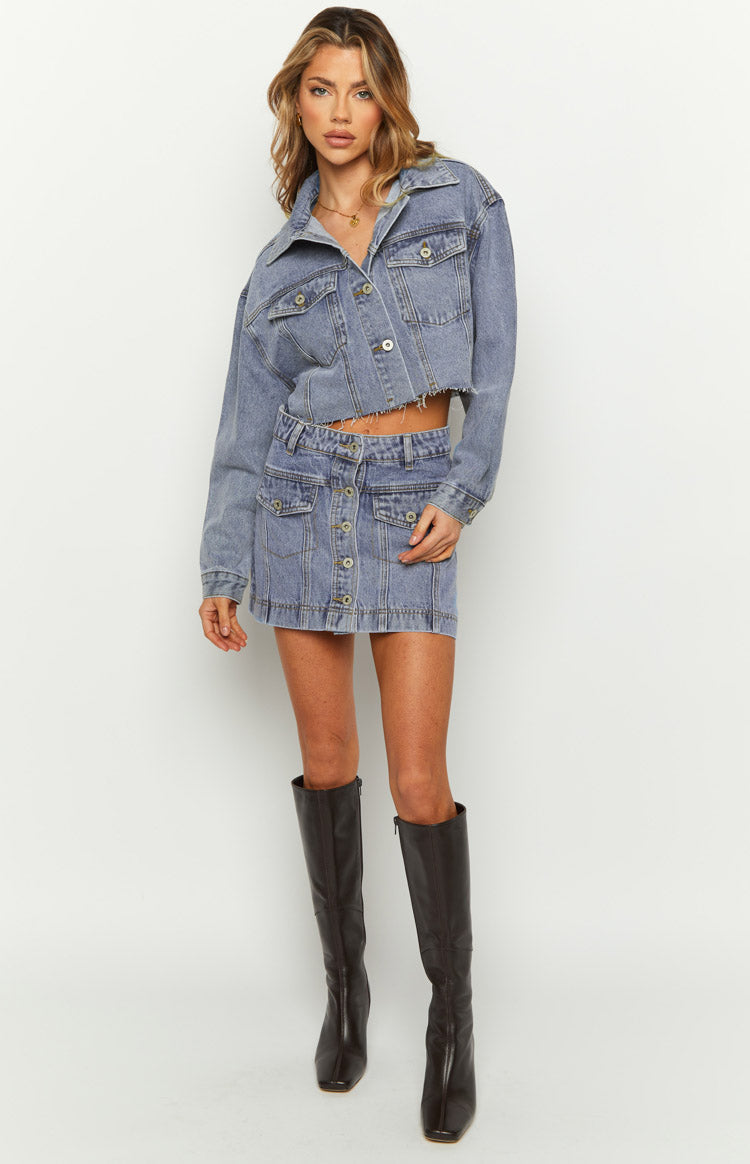 Helena Orta Yıkama Denim Kargo Mini Etek - Şık ve Rahat
