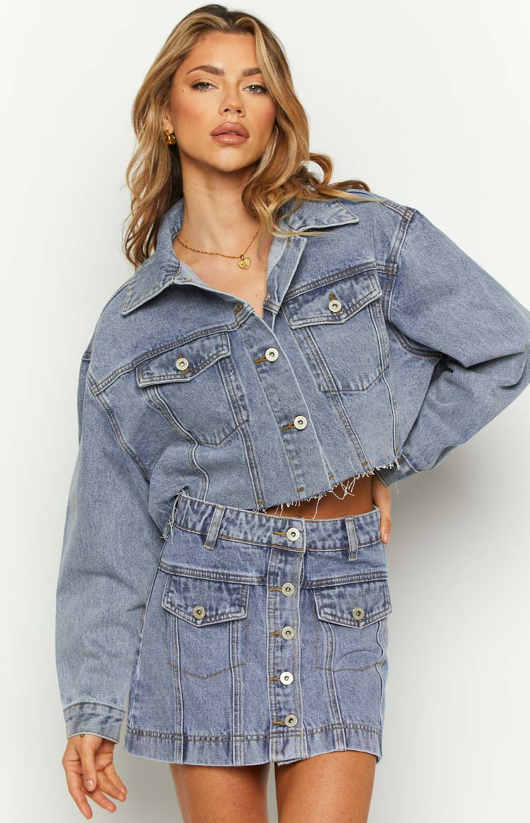 Helena Orta Yıkama Denim Kargo Mini Etek - Şık ve Rahat