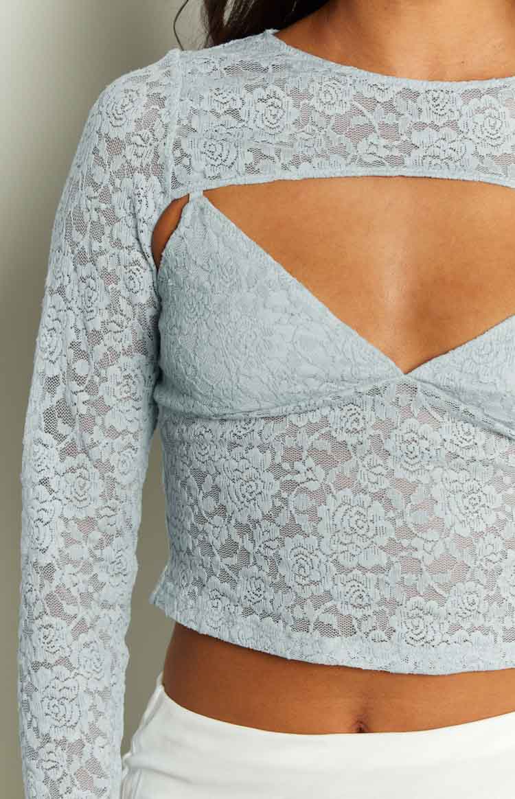 Mavi Dantel Askılı Bluz ve Bolero Takımı