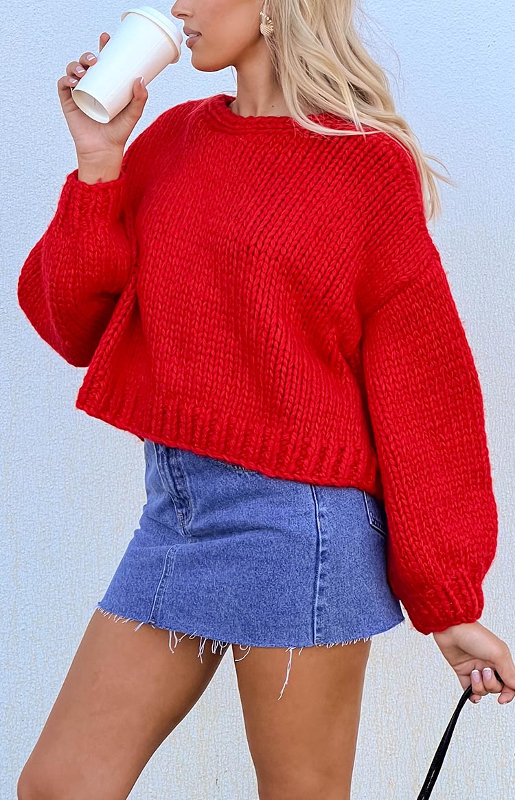 Tatiller için Kırmızı Bağcıklı Örgü Hırka
