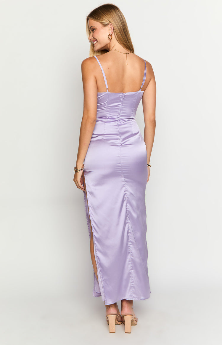 Honey Lila Saten Maxi Elbise