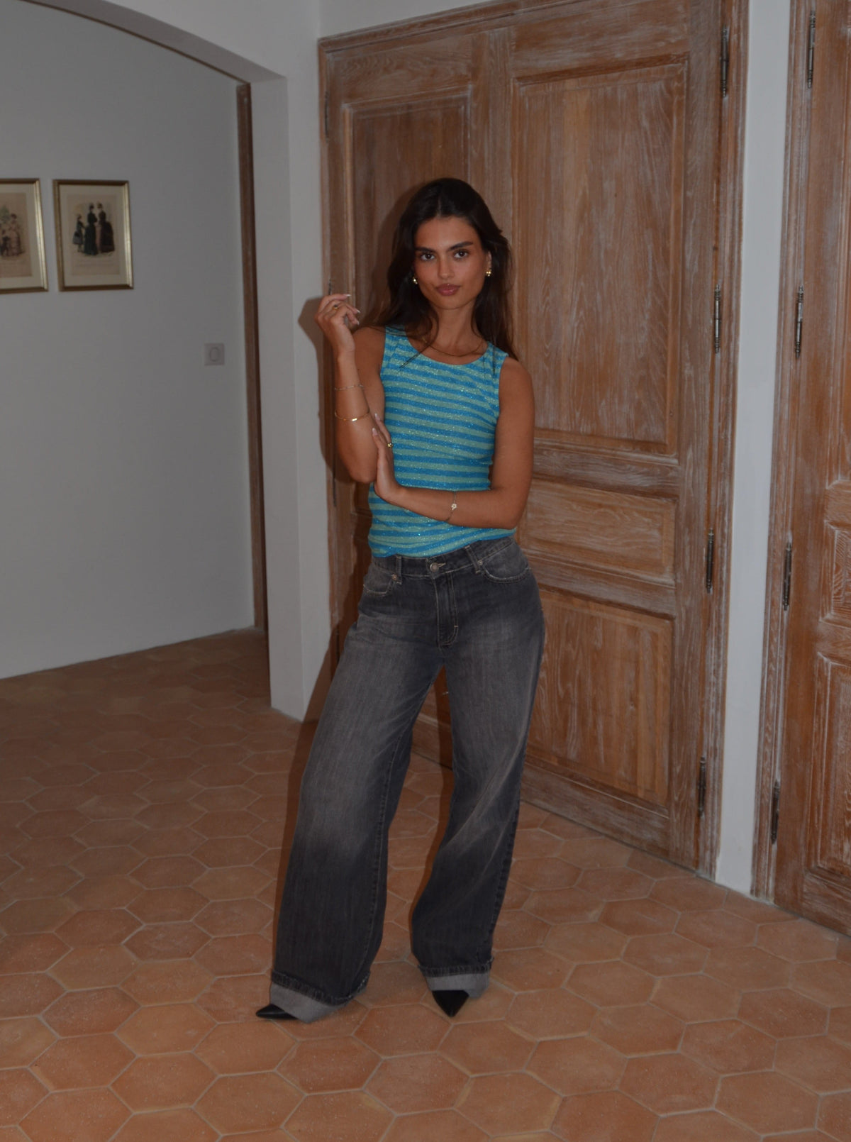 Emmeline Işıltılı Mavi Bluz